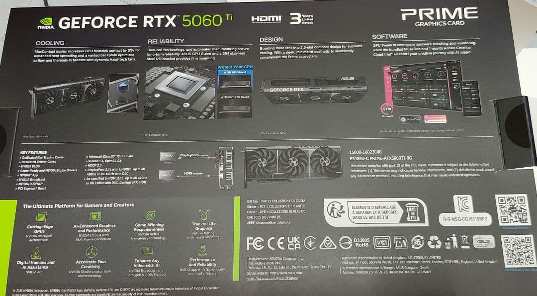 グラフィックボード・グラボ・ビデオカード ASUS GeForce RTX5060Ti 8GB