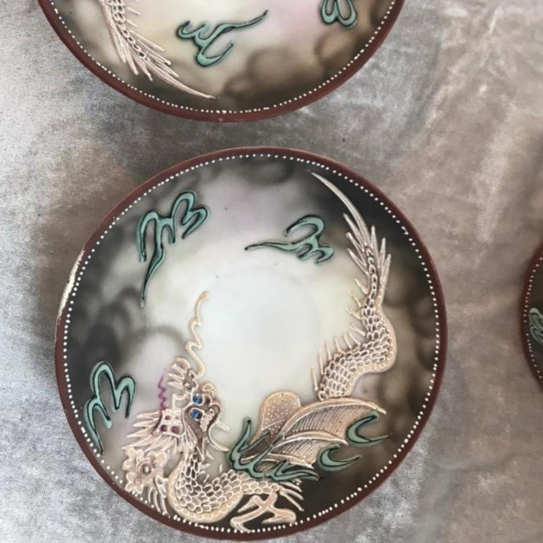 ドラゴン　ティーポットセット　輸出用　松風陶器　もりあげ