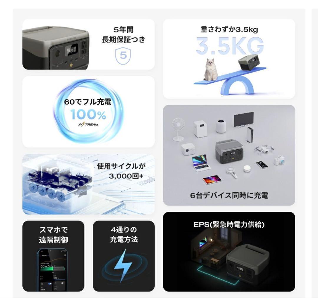 未使用 EcoFlow  2 ポータブル電源　災害 キャンプ