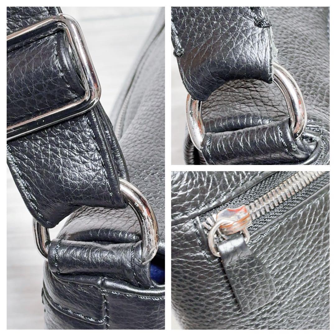 【ステファノマーノ】 ショルダーバッグ レザー 黒 イタリア 肩がけ シボ革