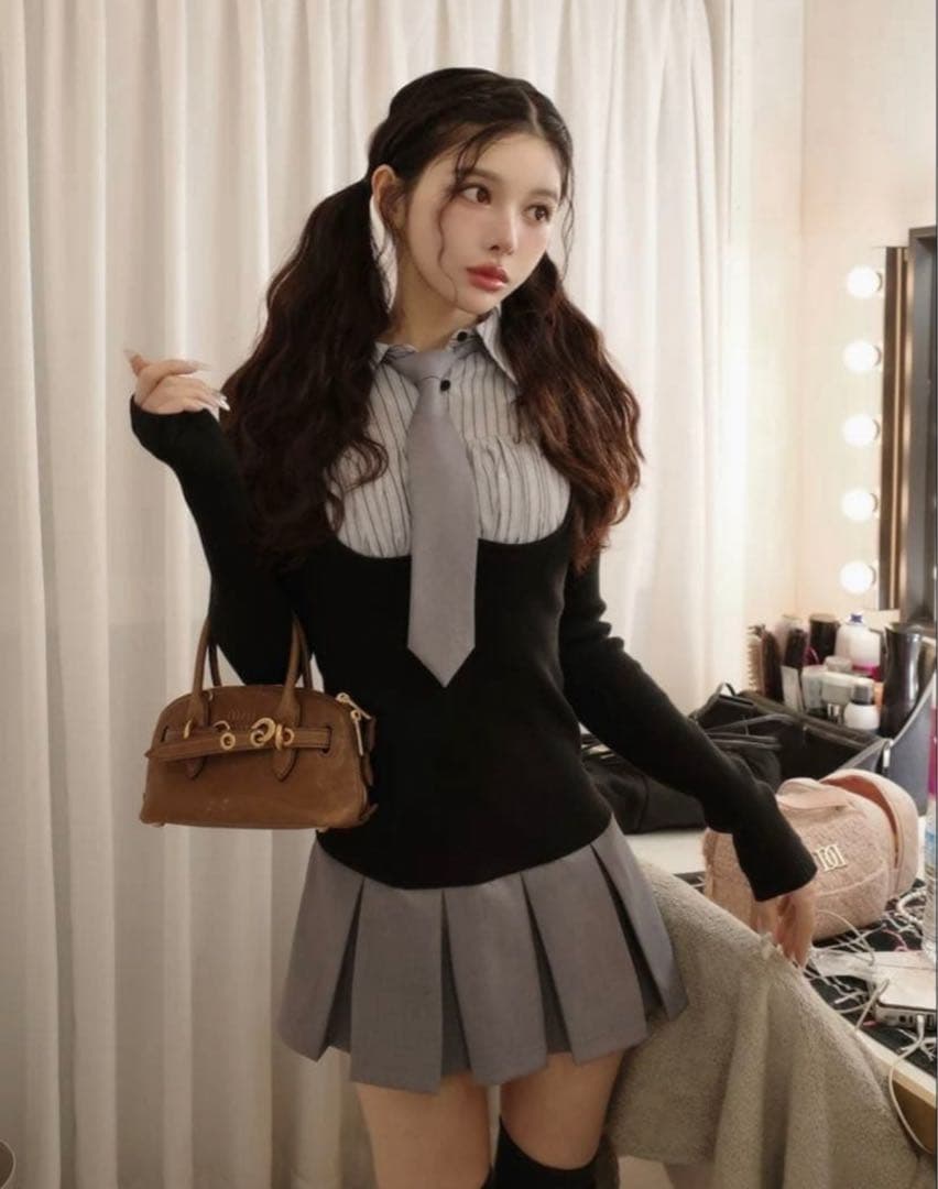 darich ダーリッチ シャツドッキングニットミニワンピース