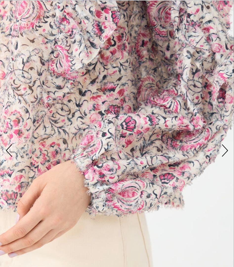 SOULEIADO フリルブラウス ピンク ラメ 36 花柄 トゥモローランド