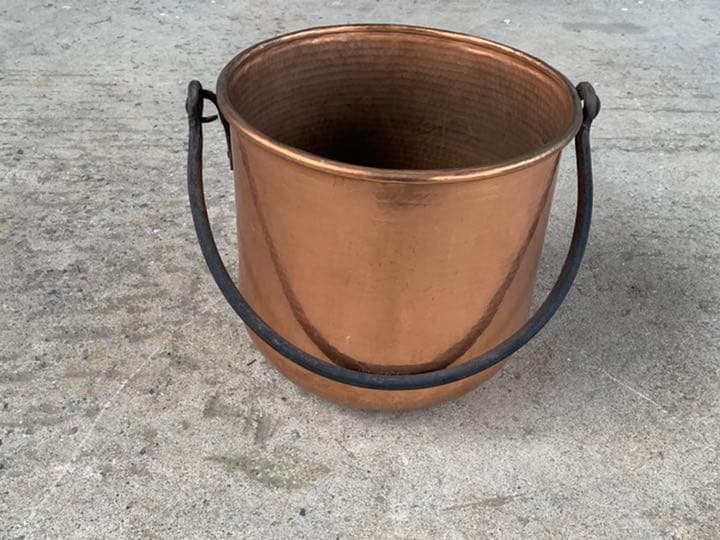 フランス ブロカント 純銅 打ち出し 大型 肉厚 銅鍋 直経 42cm 古道具