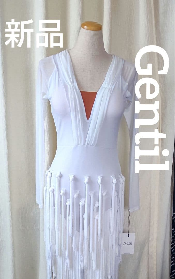お値下げ！社交ダンスドレス！未使用Gentil社ラテンドレス！白！