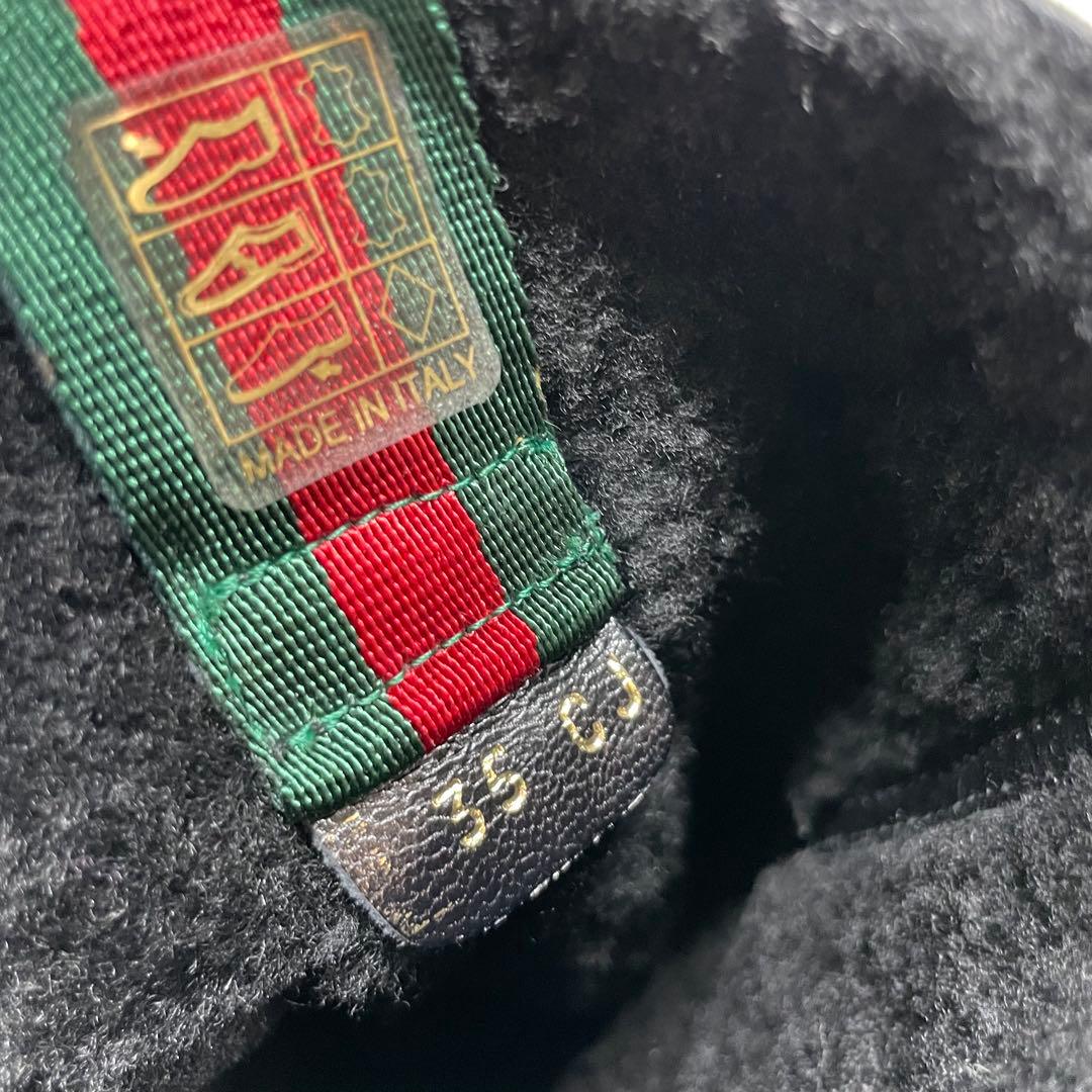 彩*愛様 GUCCI ブラック ムートンブーツ　GGロゴ エンボス ロングブーツ