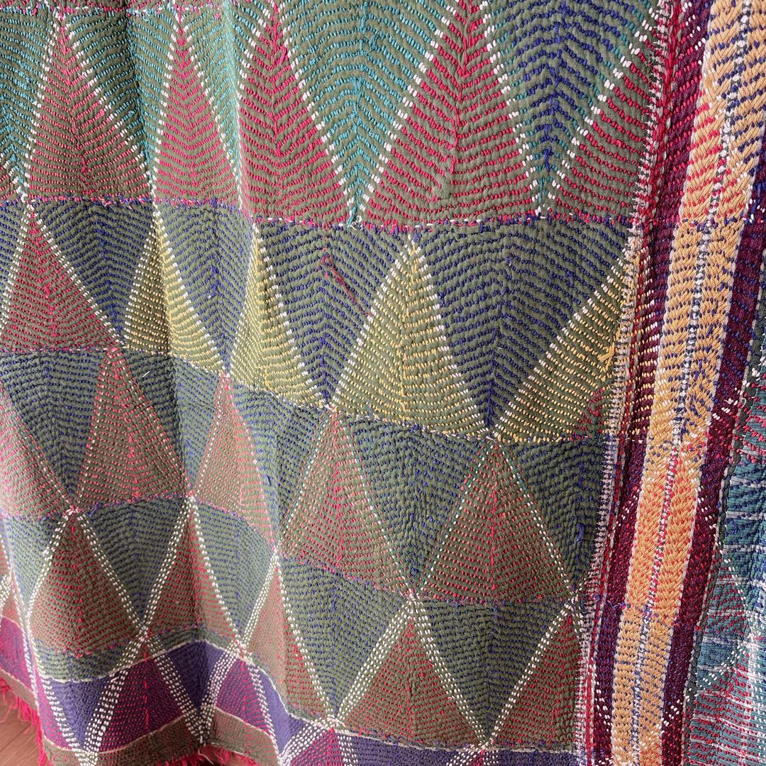 未使用＊訳アリ　ヴィンテージラリーキルト　グリーントライアングル　マルチカバー