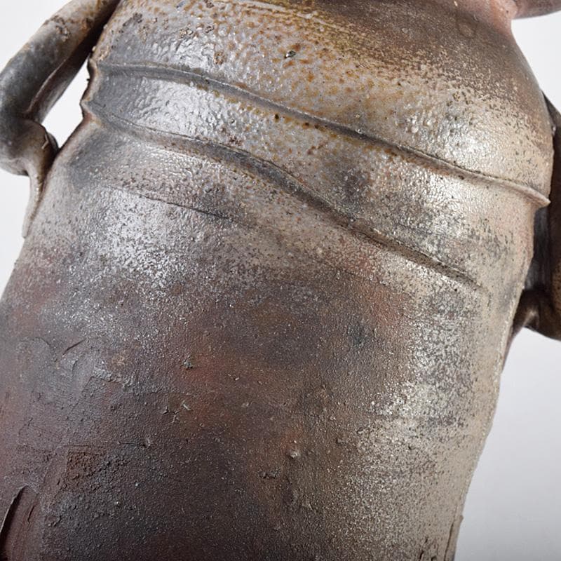 備前焼　人間国宝　金重陶陽作　花入　共布　道明識箱　D　R8519B