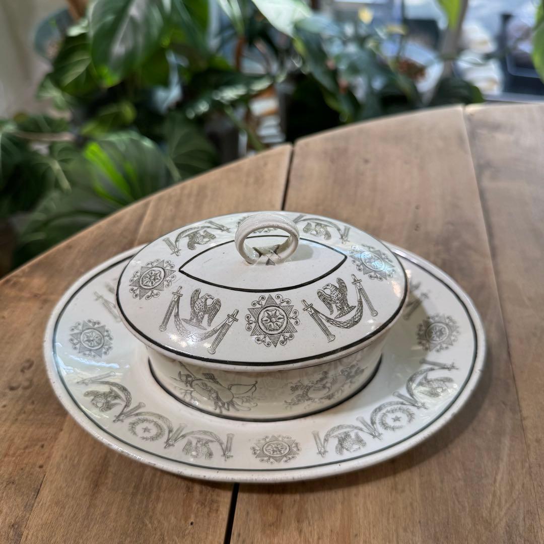 激レア！フランスアンティーク　バターケース　クレイユ窯　Terre de fer