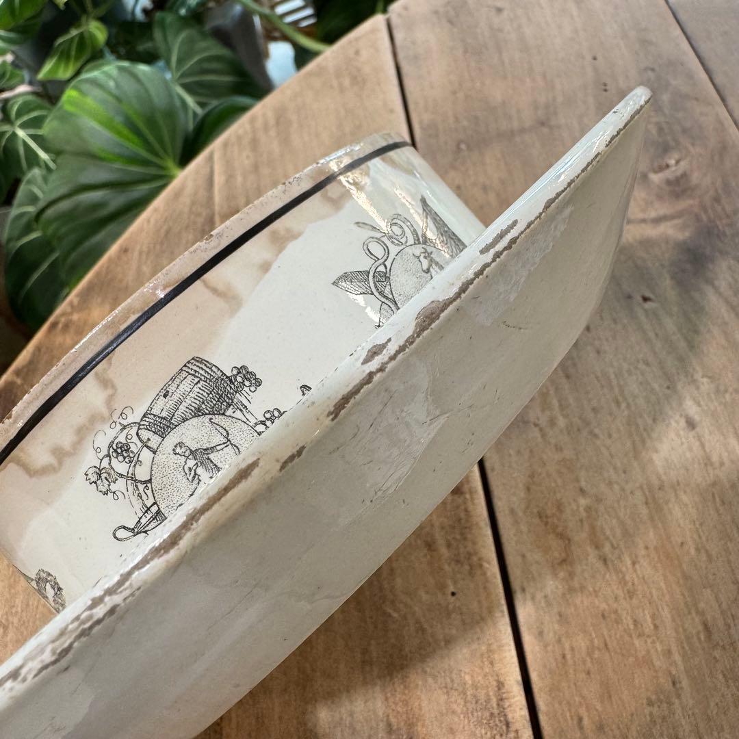 激レア！フランスアンティーク　バターケース　クレイユ窯　Terre de fer