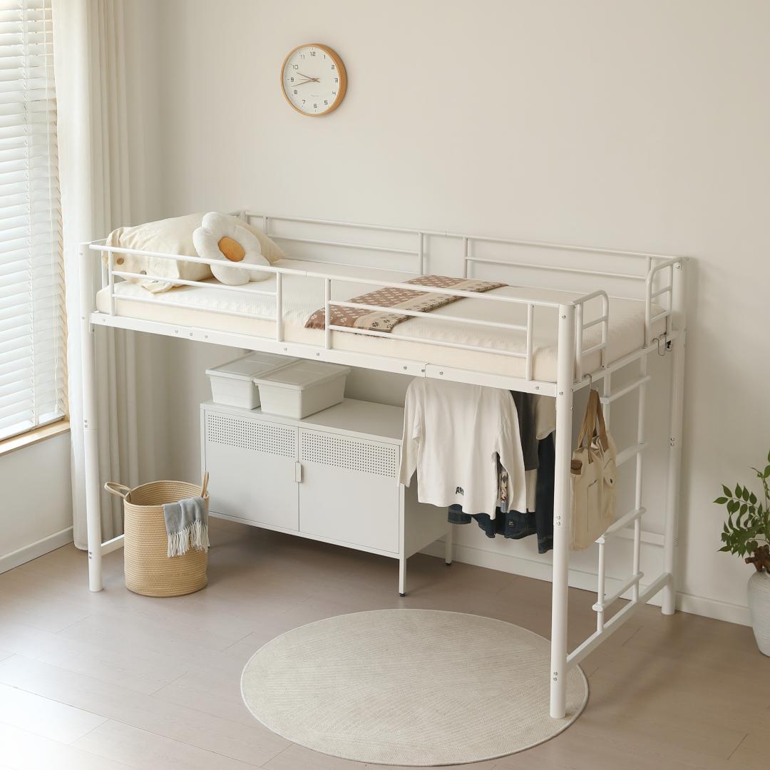 超人気！【高さ140cm】ロフトベッド 耐荷重150kg 一人暮らしWhite