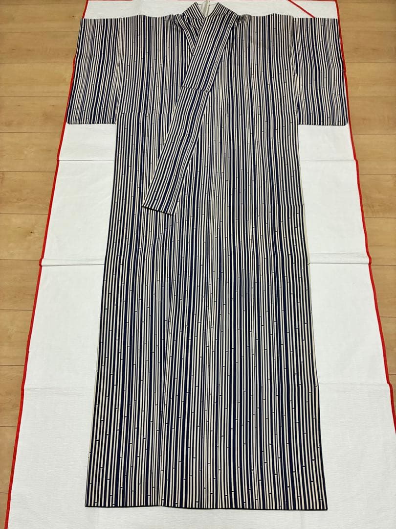 セット　小紋竹縞模様＋半幅帯帯　玩具　半衿おまけ付き