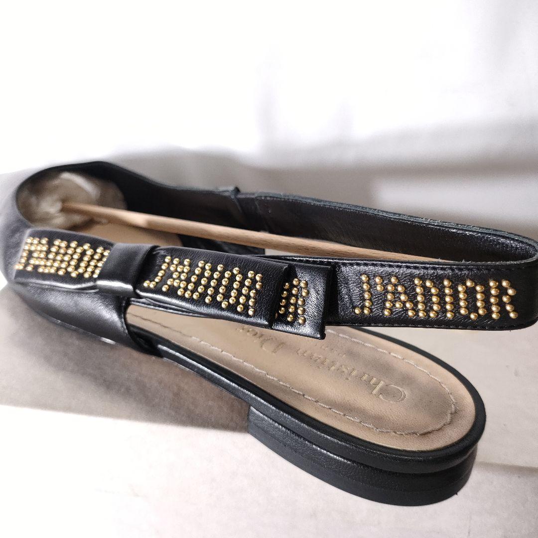 箱保存袋付き美品✨Dior　スリングバックフラットパンプス　レザー　黒×ゴールド