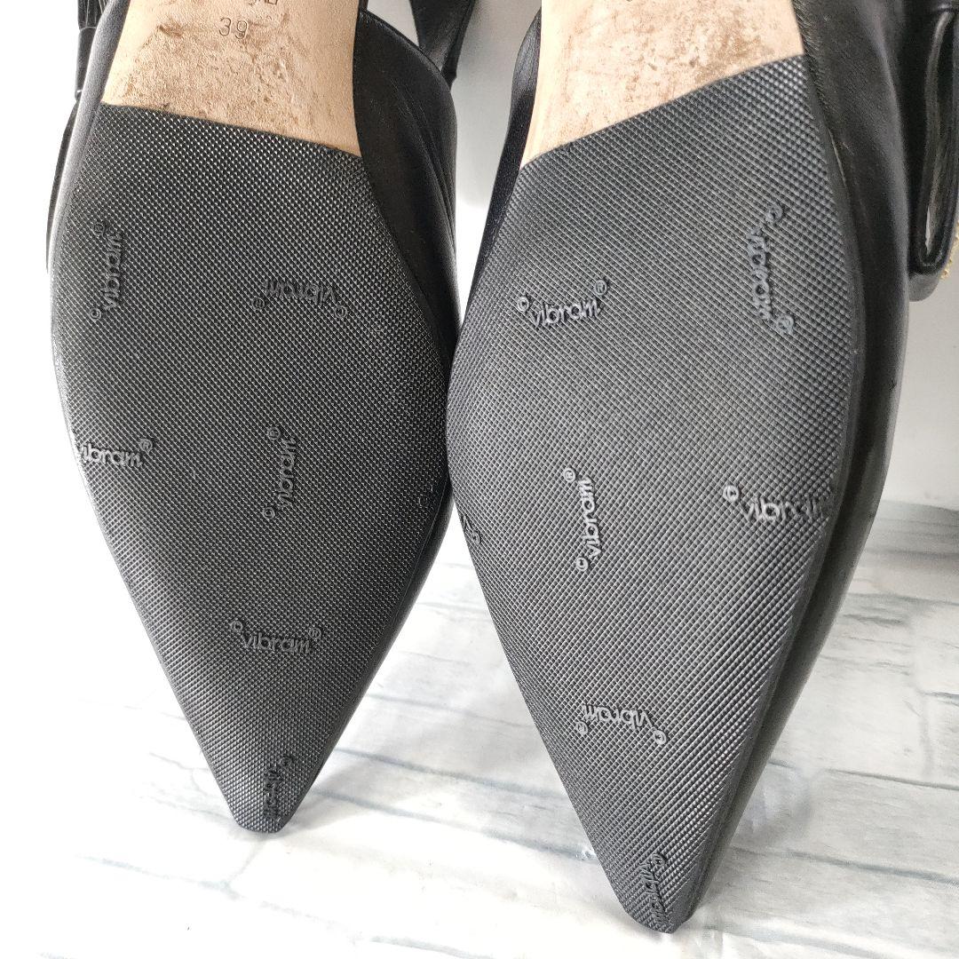 箱保存袋付き美品✨Dior　スリングバックフラットパンプス　レザー　黒×ゴールド