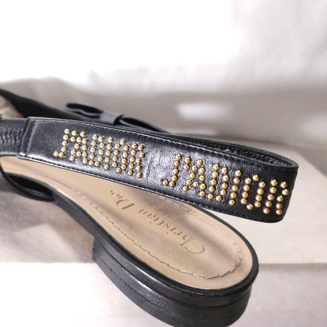 箱保存袋付き美品✨Dior　スリングバックフラットパンプス　レザー　黒×ゴールド