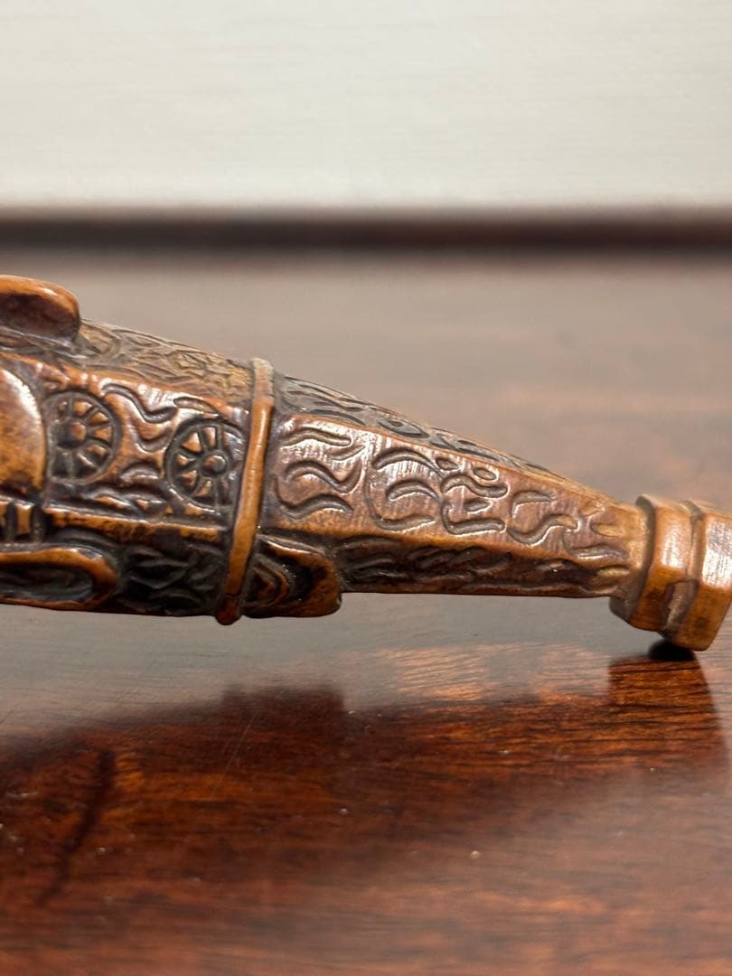 時代鉄砲根付 柘植製 黄楊木 在銘「日昇」 提物 根付 木箱付き 長さ9.5cm