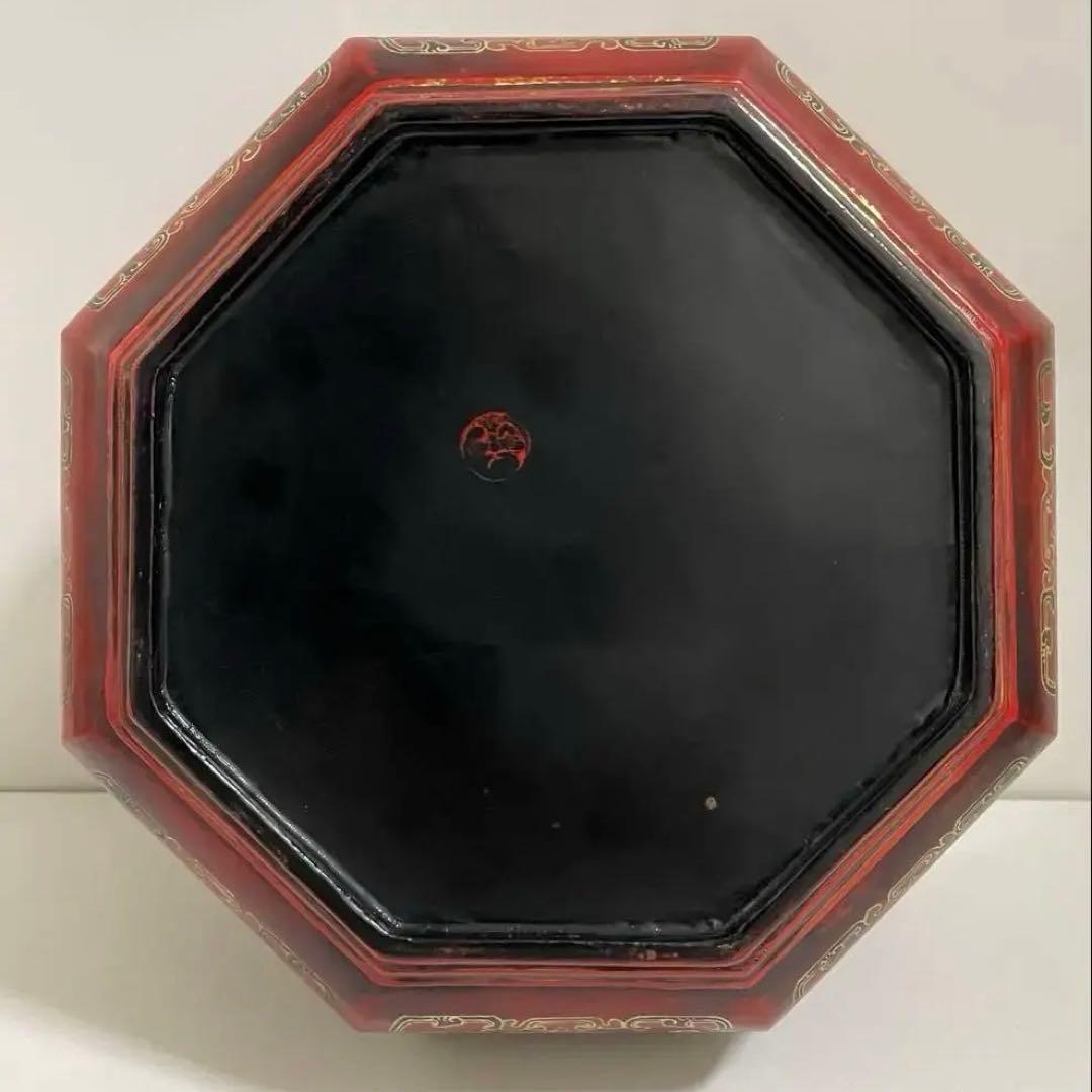 清时代 乾隆年 吉祥文漆絵 八角盒子 蓋付き アンティーク 骨董品