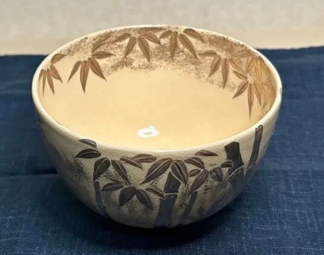 田中寿宝 作 茶碗 竹林文 共箱・陶歴付 京焼 正絹紐 茶道具 本物保証