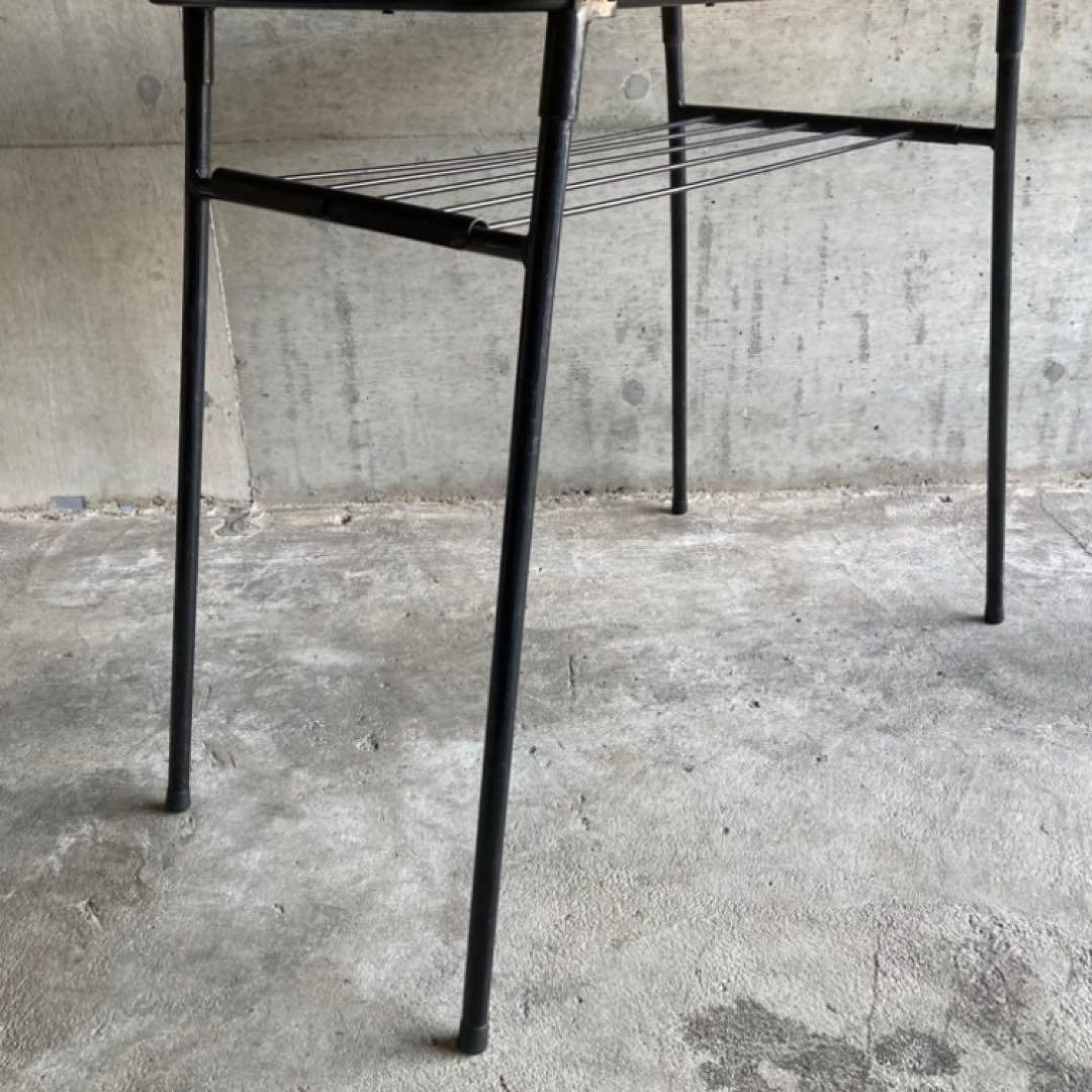 テーブル 机 折り畳み 鉄脚 作業机 食堂 木目調 棚付き 当時物 昭和 レトロ