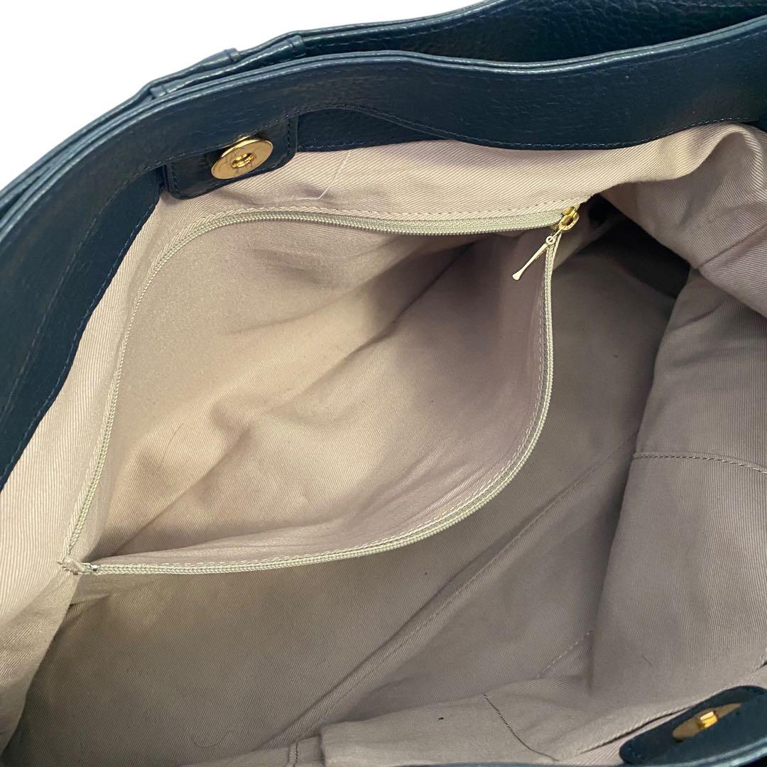 極美品　アタオ　エルヴィ　A4可　2way ショルダーバッグ　ネイビー　レザー