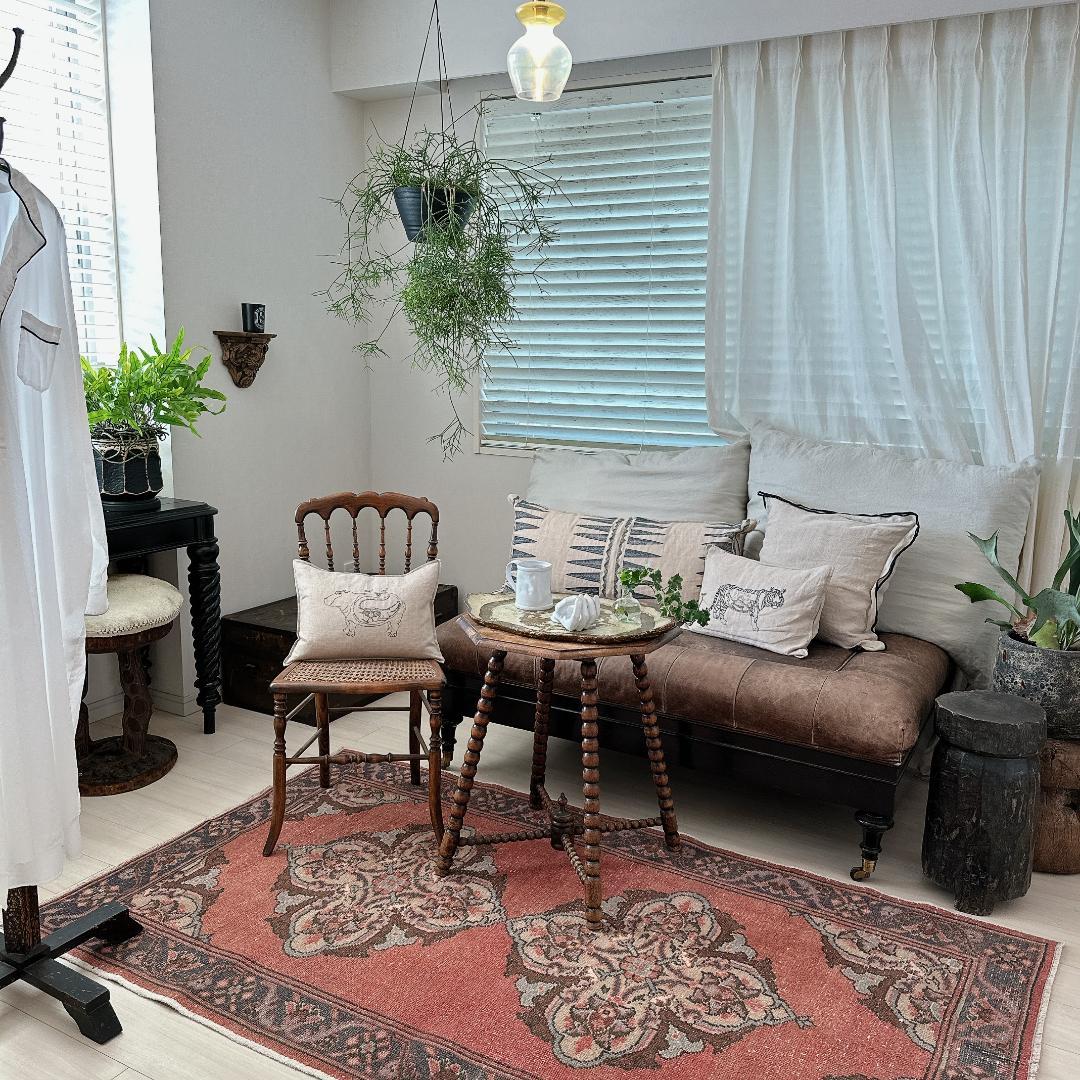 トルコ ヴィンテージラグ A4 レア ローズピンク グレージュ ブルー グレー