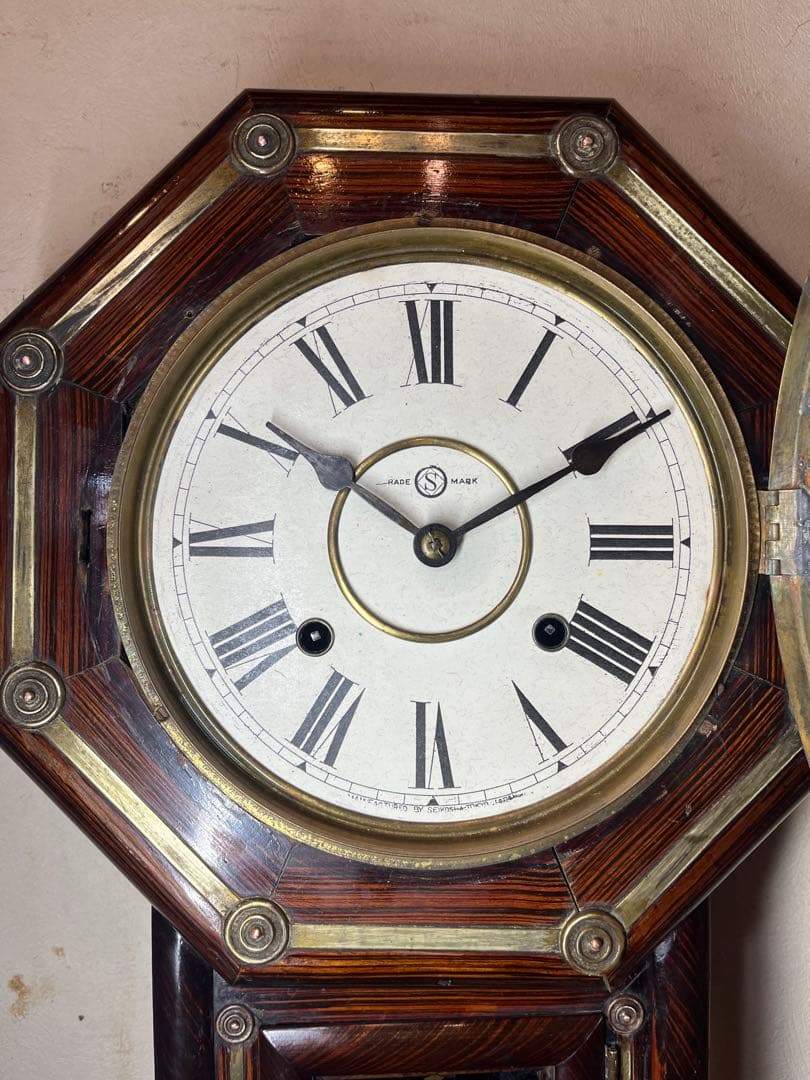 国産八角　鋲付　柱時計　古時計　振り子　アンティーク時計　レトロ　精工舎　雑貨