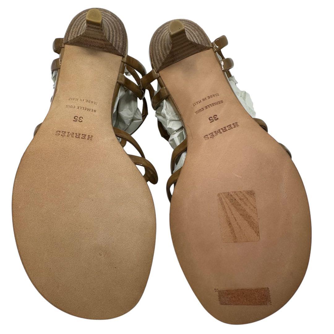 エルメス レザー×パテント 35 サンダル　BEG