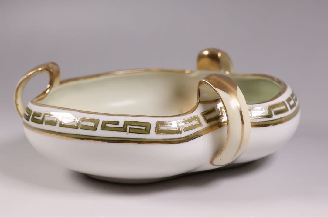 【CM307】オールドノリタケ 草花 三耳 皿 鉢 幅18.3cm 金彩 水仙