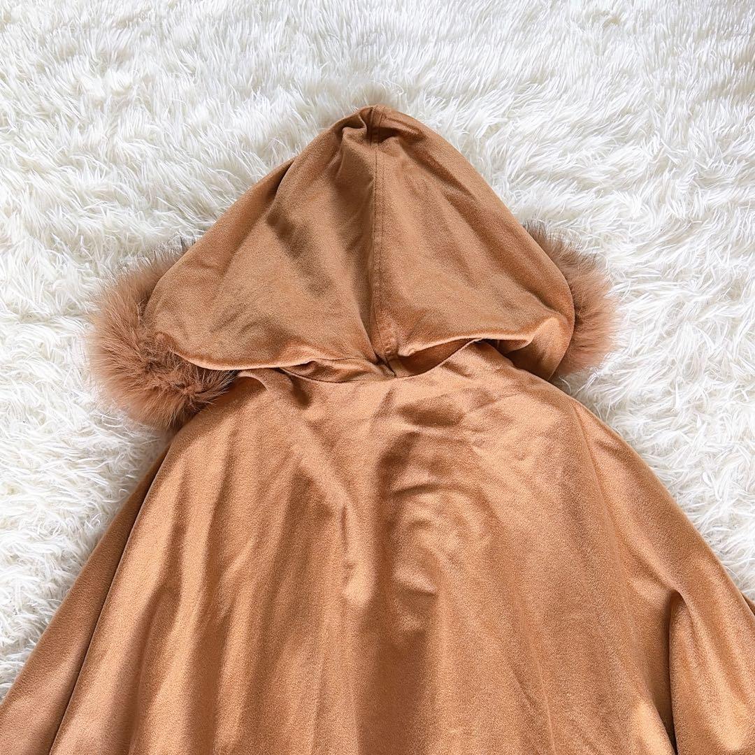 新品タグ付き【JWhite】カシミヤ100% フォックスファー フード付ポンチョ