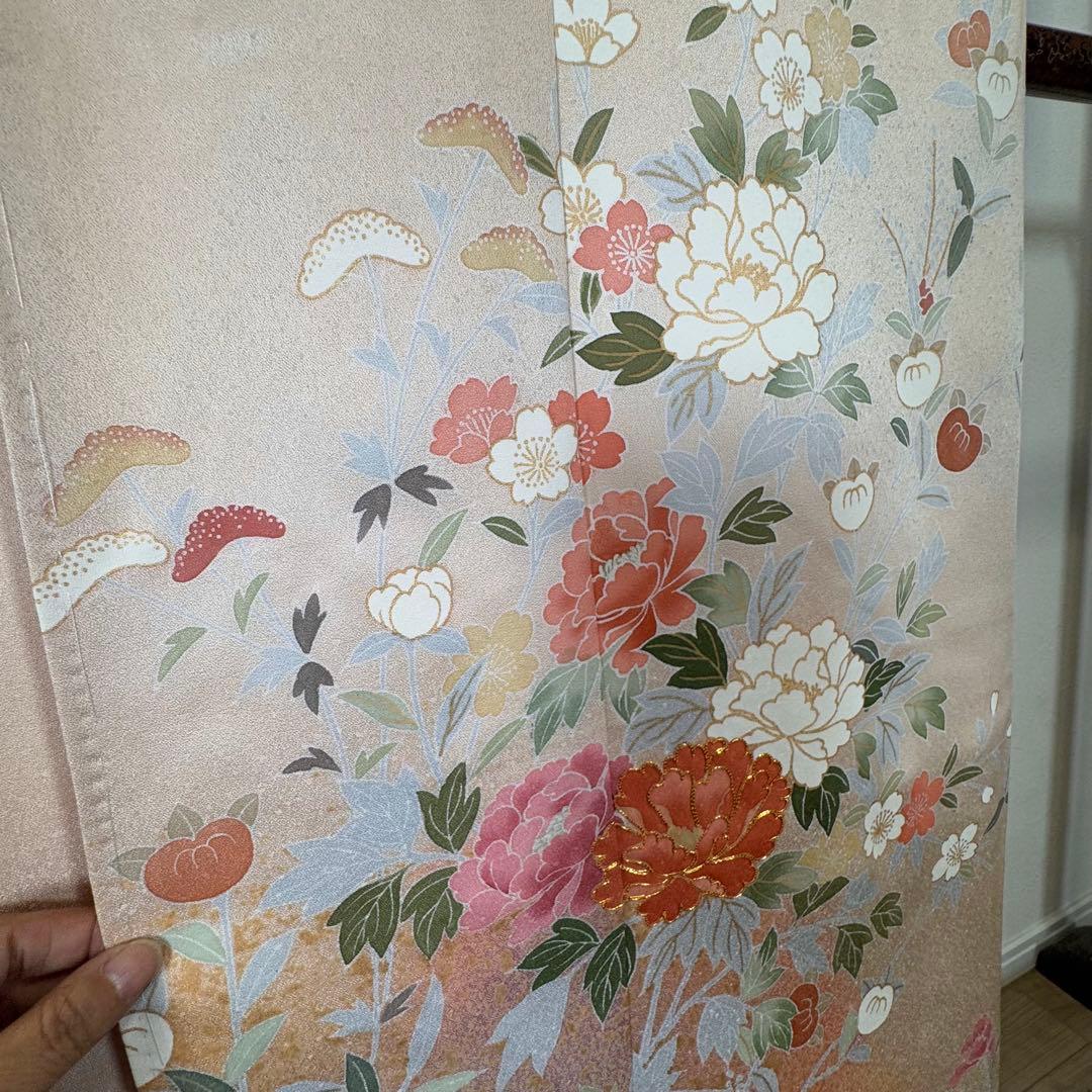 しつけ付　超美品　正絹　袷　現代　広襟　訪問着　着物　163 肌色