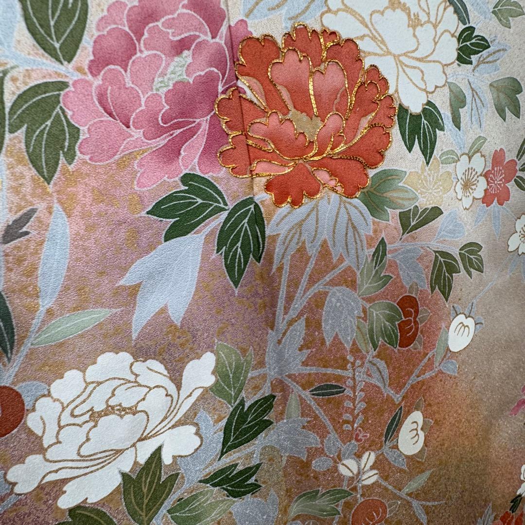 しつけ付　超美品　正絹　袷　現代　広襟　訪問着　着物　163 肌色