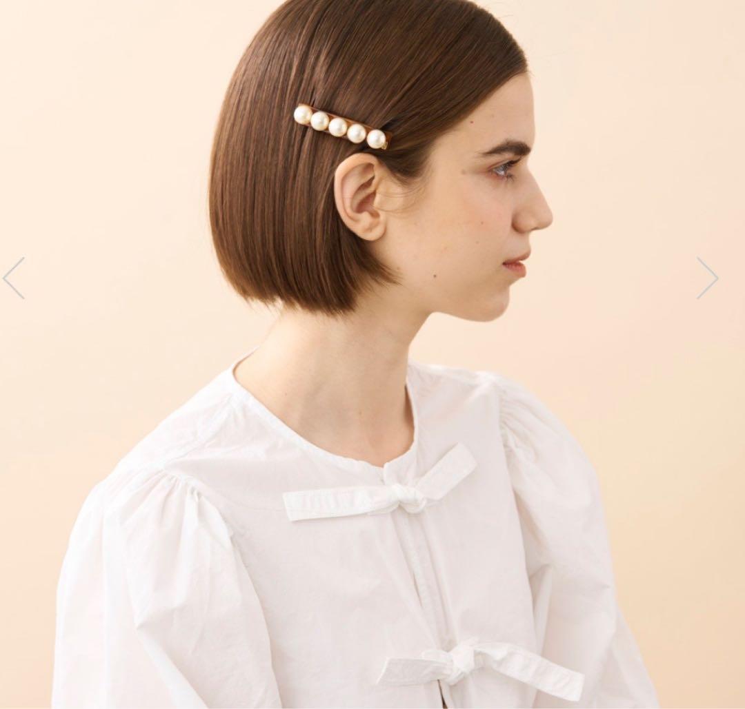 アレクサンドルドゥパリ　バレッタ　パール　6㎝　ベージュ　Sサイズ