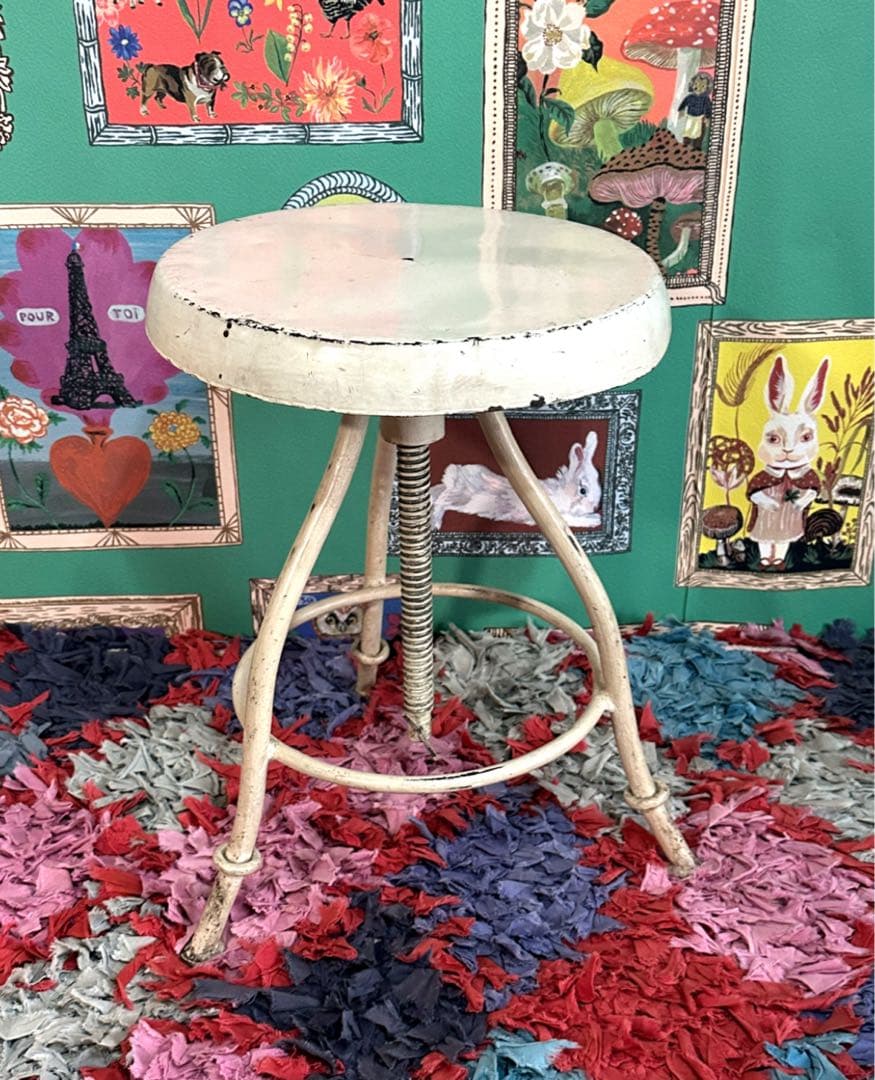 フランス製　昇降スチールチェア　アイアンスツール　インダストリアル　アンティーク