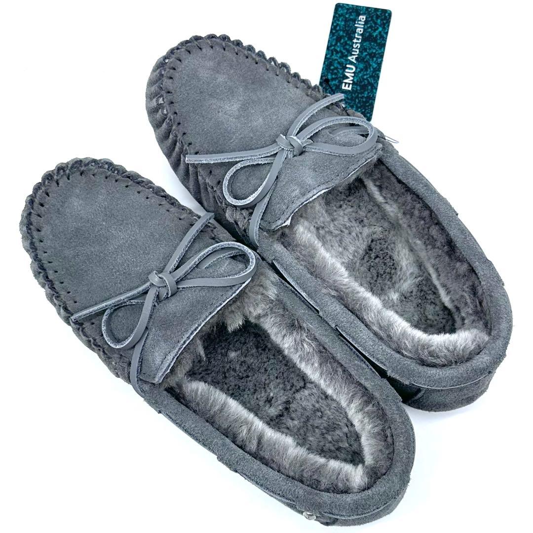 未使用タグ付✨EMU Australia モカシン スエード ボア 灰 24cm