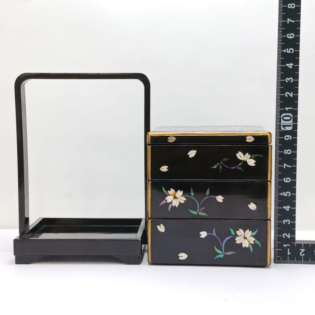 Y2447-6 長崎螺鈿 青貝蒔絵 三段重箱 共箱　う