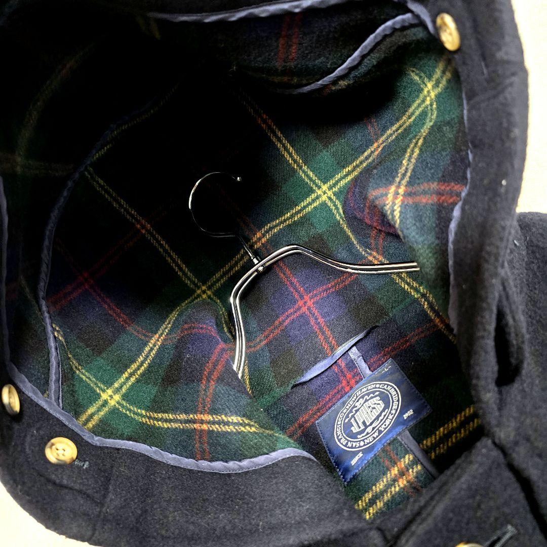 ジェイプレス ダッフルコート ロングコート フード トグル 裏地チェック 濃紺