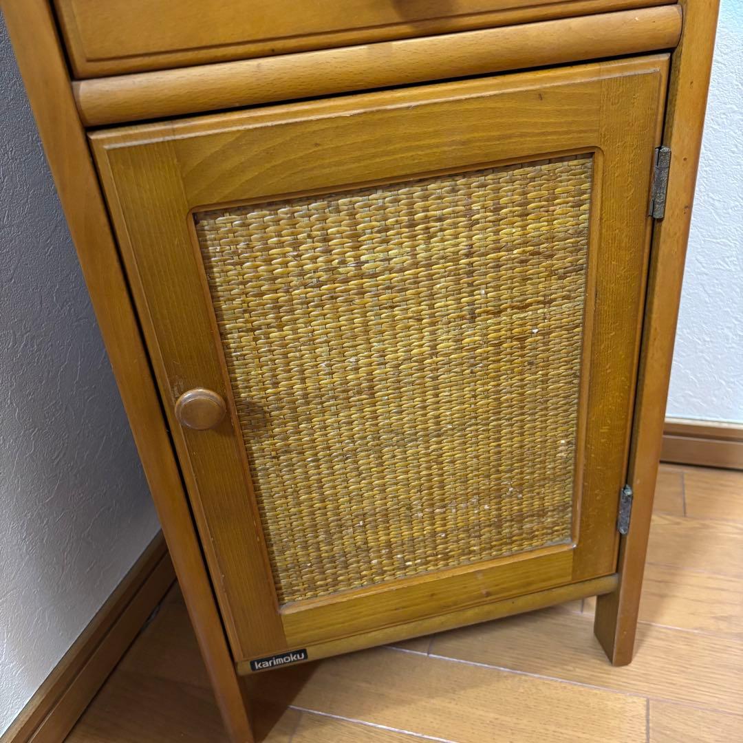 オールドカリモク 木製キャビネット 電話台 チェスト ラタン扉 昭和レトロ