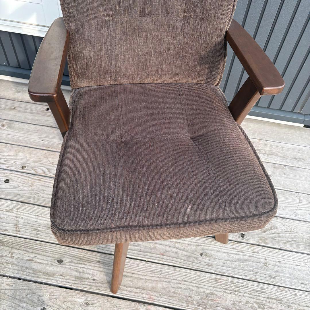 ①北欧レトロ 山善 回転式 天然木製椅子 アームチェア ダイニングチェア コタツ