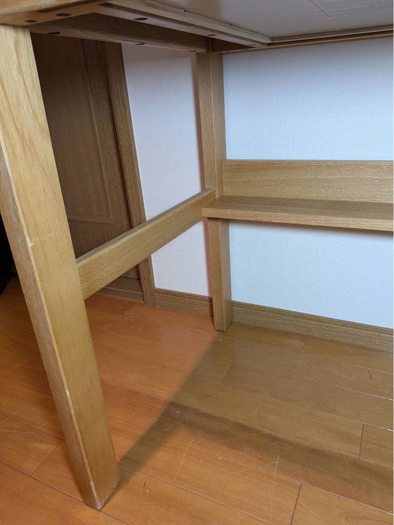 ■送料込■無印 オーク無垢材デスク 引出足元棚付 学習机 事務テーブルMUJI