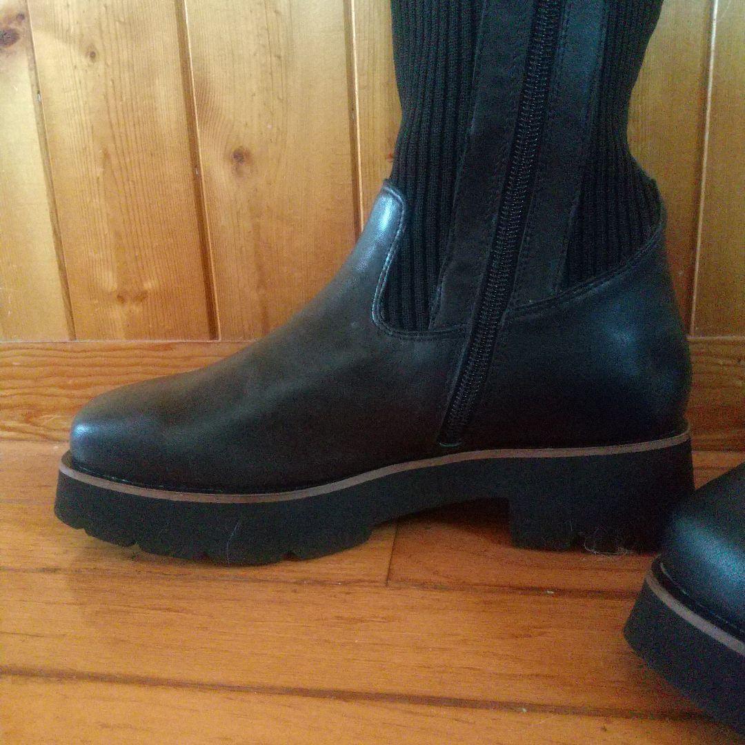 あしながおじさん伸縮性があって履きやすい厚底ソックスロングブーツ 23.5