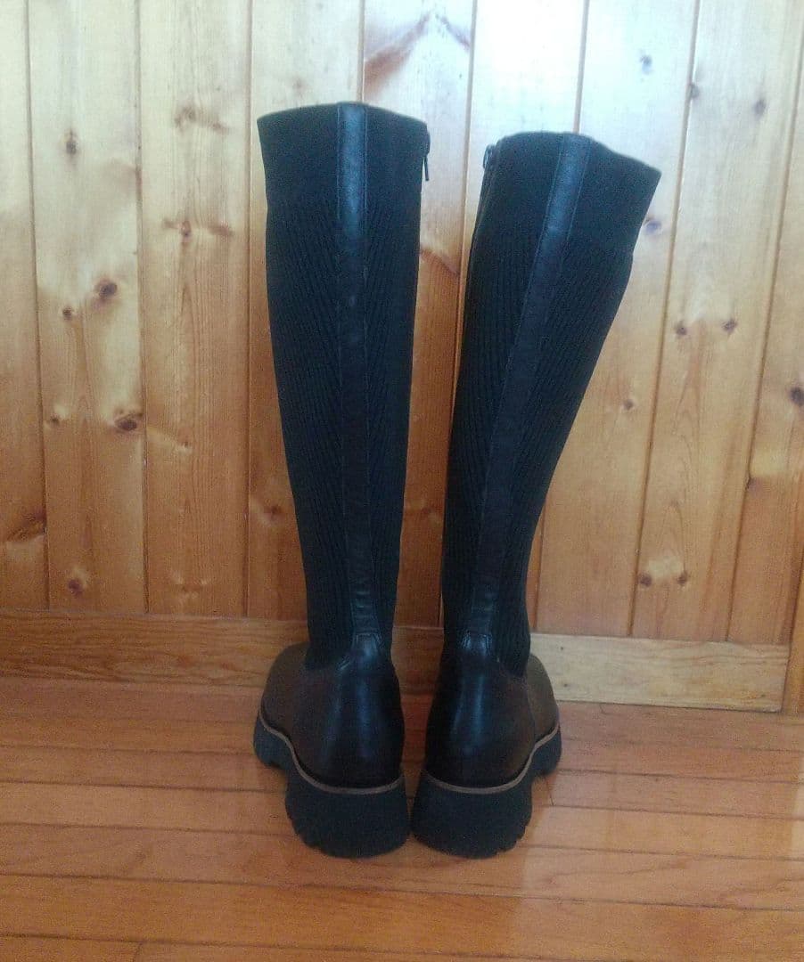 あしながおじさん伸縮性があって履きやすい厚底ソックスロングブーツ 23.5