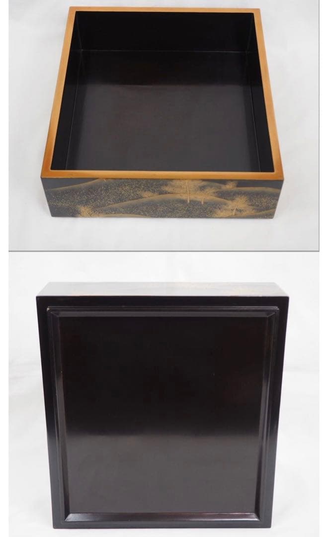 送料無料　旧家蔵出時代輪島塗 本金使用 金蒔絵根５重箱　変え蓋月付　大美品　共箱