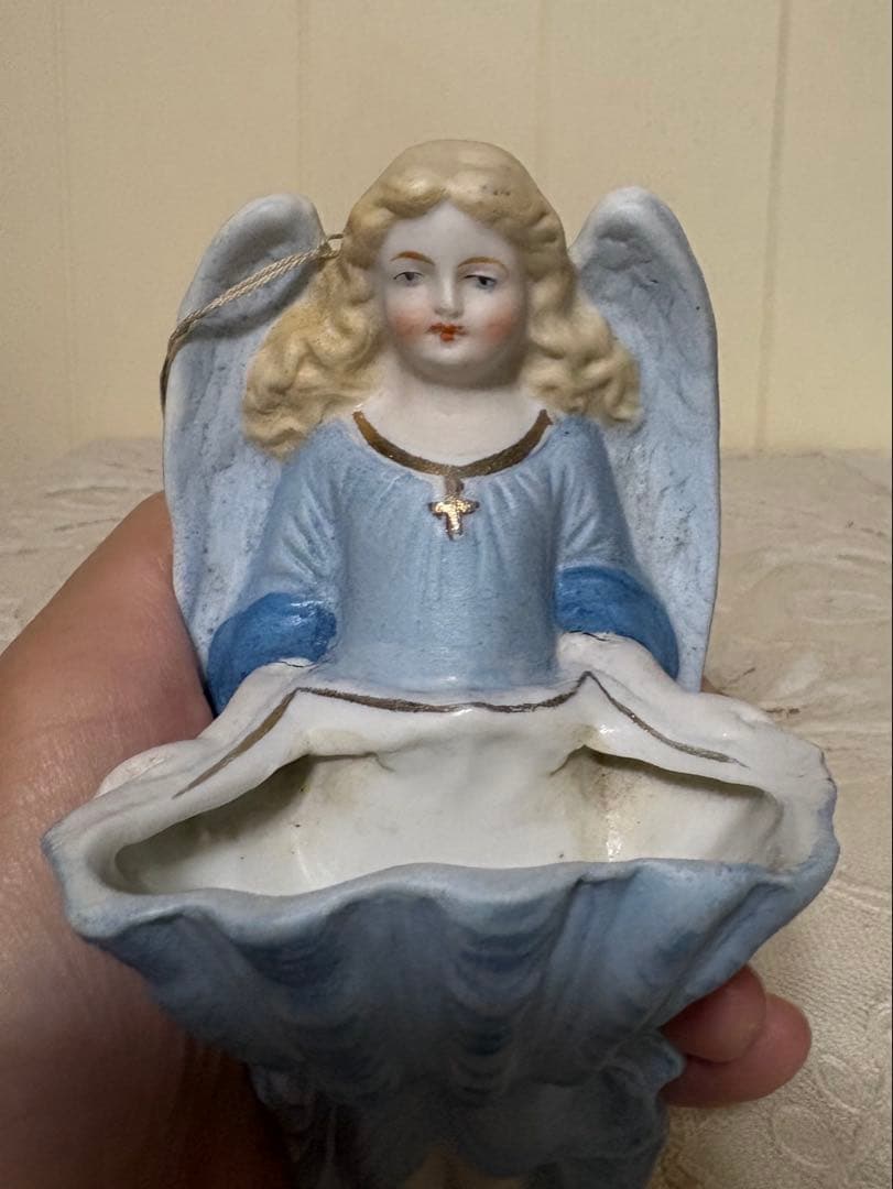 フランスアンティーク　ビスク　天使の聖水盤　壁掛け