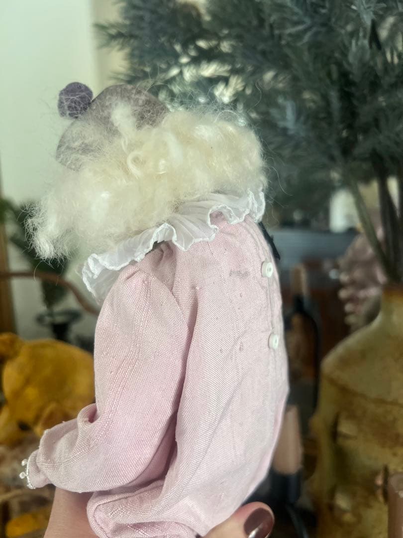 人形 ピンクの布製ピエロ人形