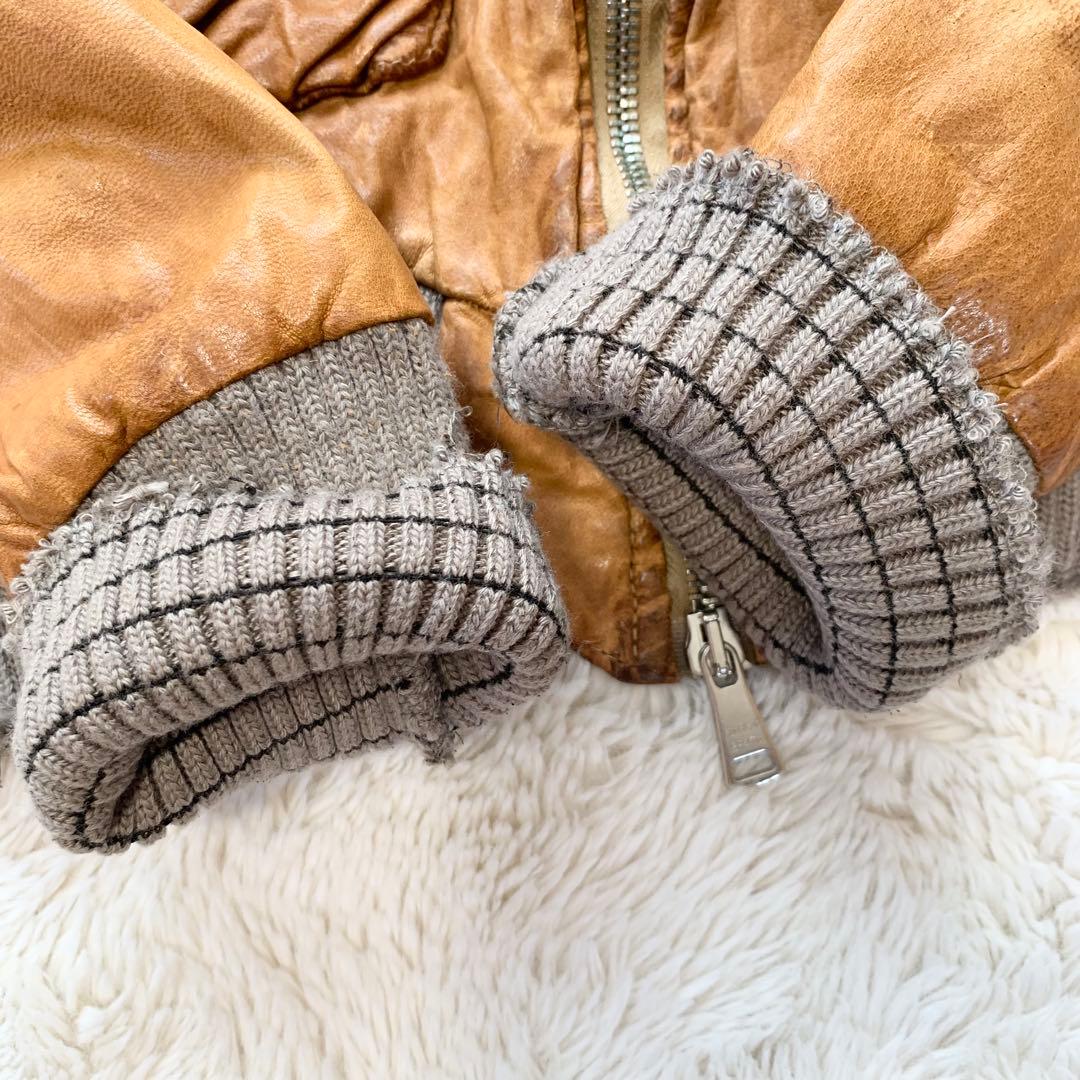 GIORGIO BRATO レザー　ジャケット　袖リブ　鳥　42サイズ　ブラウン