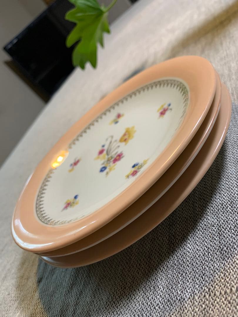 Limoges リモージュ ピンクリム 花　金彩 美品　UNIQU印　1929〜