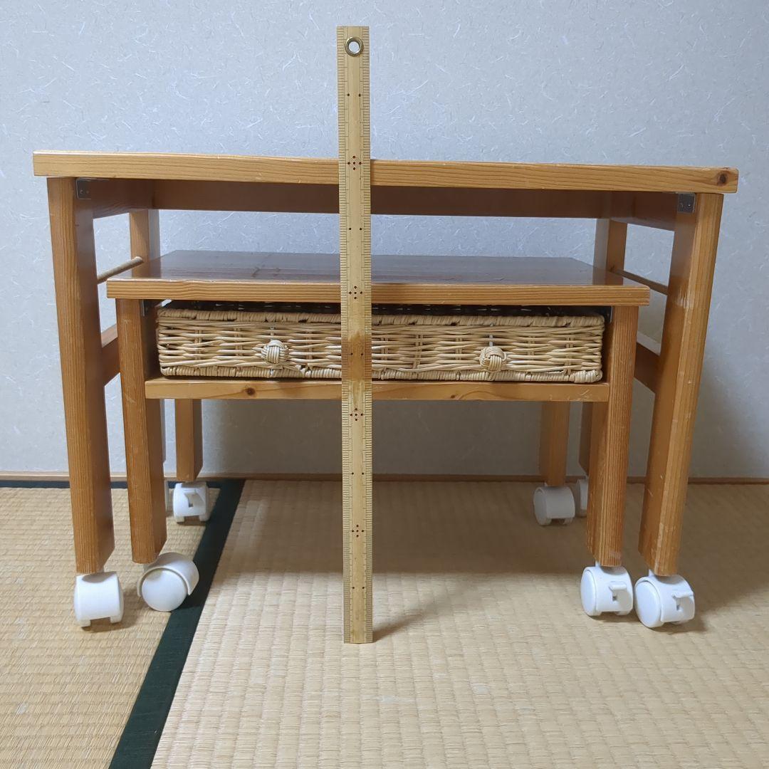 パイン材 キャスター付きパソコンデスク ロータイプ プリンター台 カントリー家具