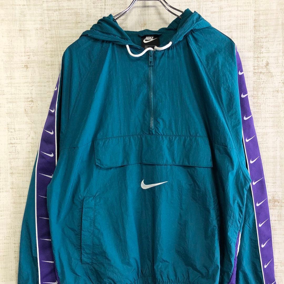 NIKE　ナイキ　スウッシュ刺繍　ハーフジップ　ナイロンジャケット　ブルー　L