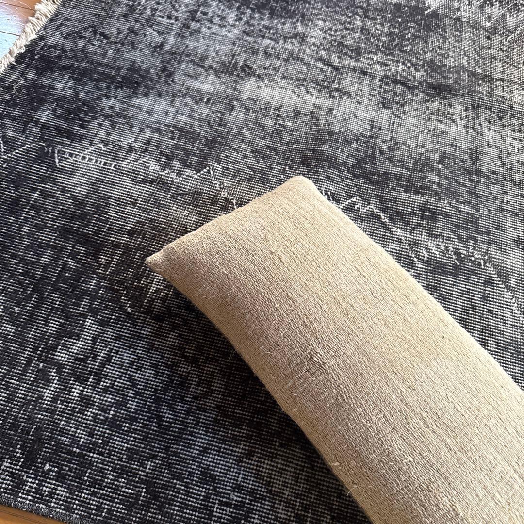 大判157×256レアカラー　ダークネイビーグレイ　擦れ　トルコヴィンテージラグ