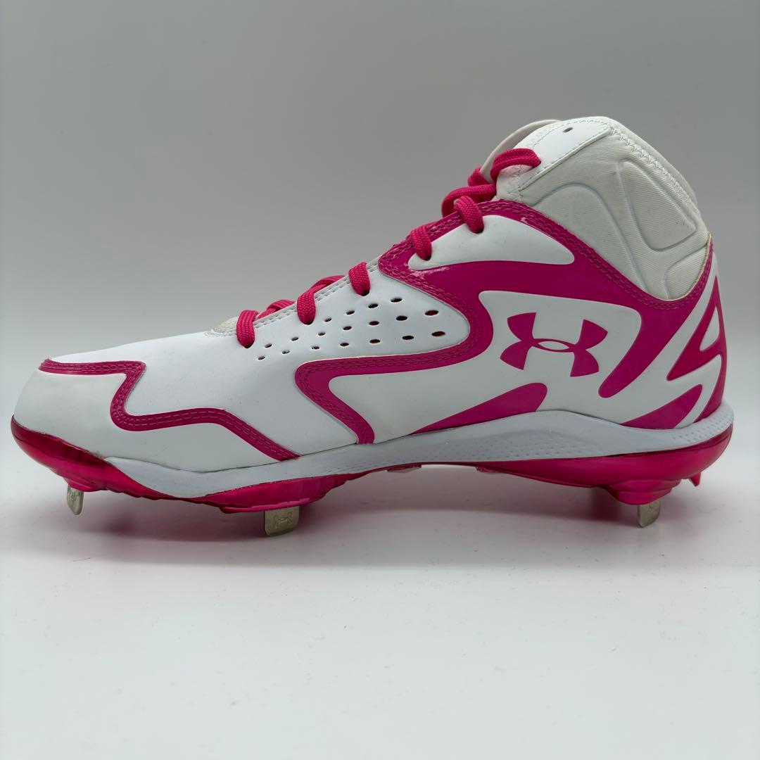 アンダーアーマー 野球 スパイク ピンク ホワイト 27㎝ ミドルカット 金具