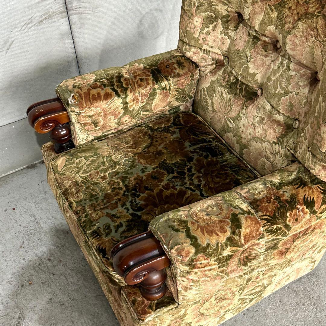 ✿70s✿ karimoku 昭和レトロ　応接ソファー　ベロア　金華山　その①